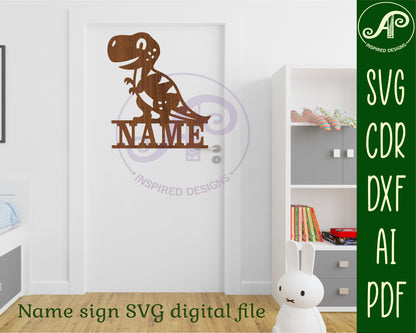 Cute T rex name sign SVG / DXF / AI / PDF / CDR