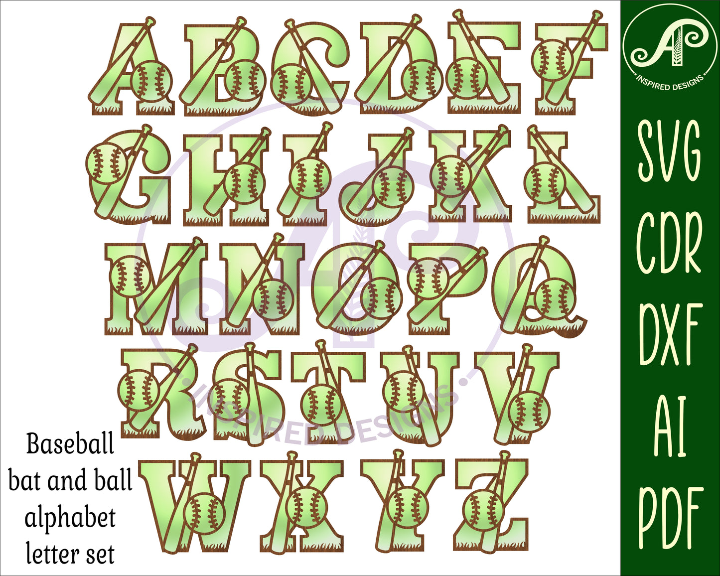 Baseball / Softball alphabet letter set. 26 letter options