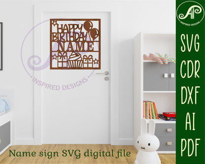 Happy birthday name wall sign. SVG / DXF / AI / PDF / CDR