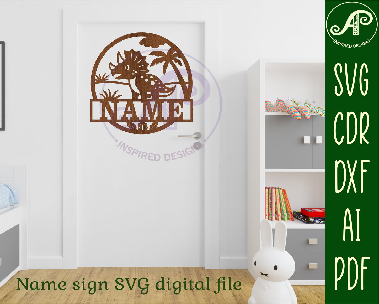 Triceratops Dinosaur name wall sign. SVG / DXF / AI / PDF / CDR