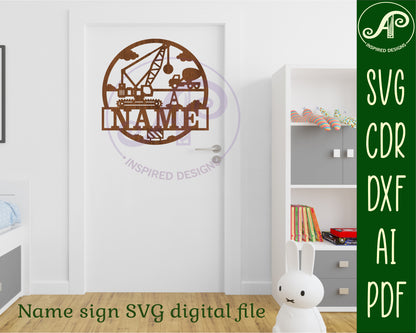 Construction crane name wall sign. SVG / DXF / AI / PDF / CDR