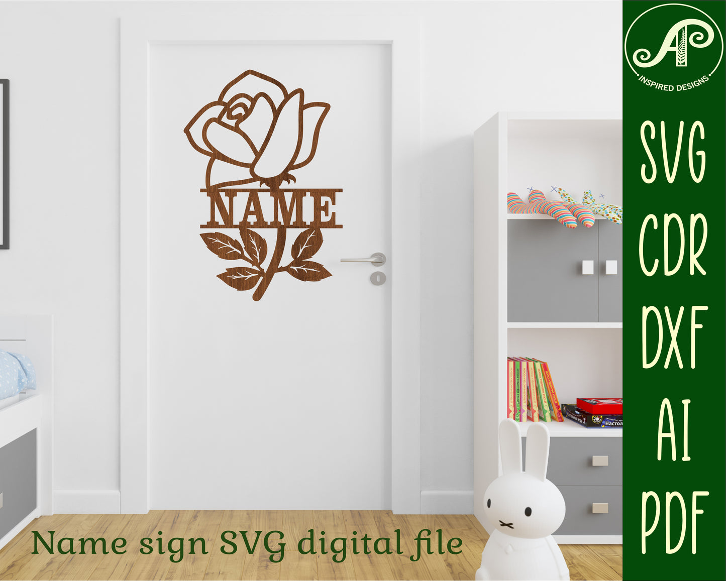 Rose flower shape name sign SVG / DXF / AI / PDF / CDR