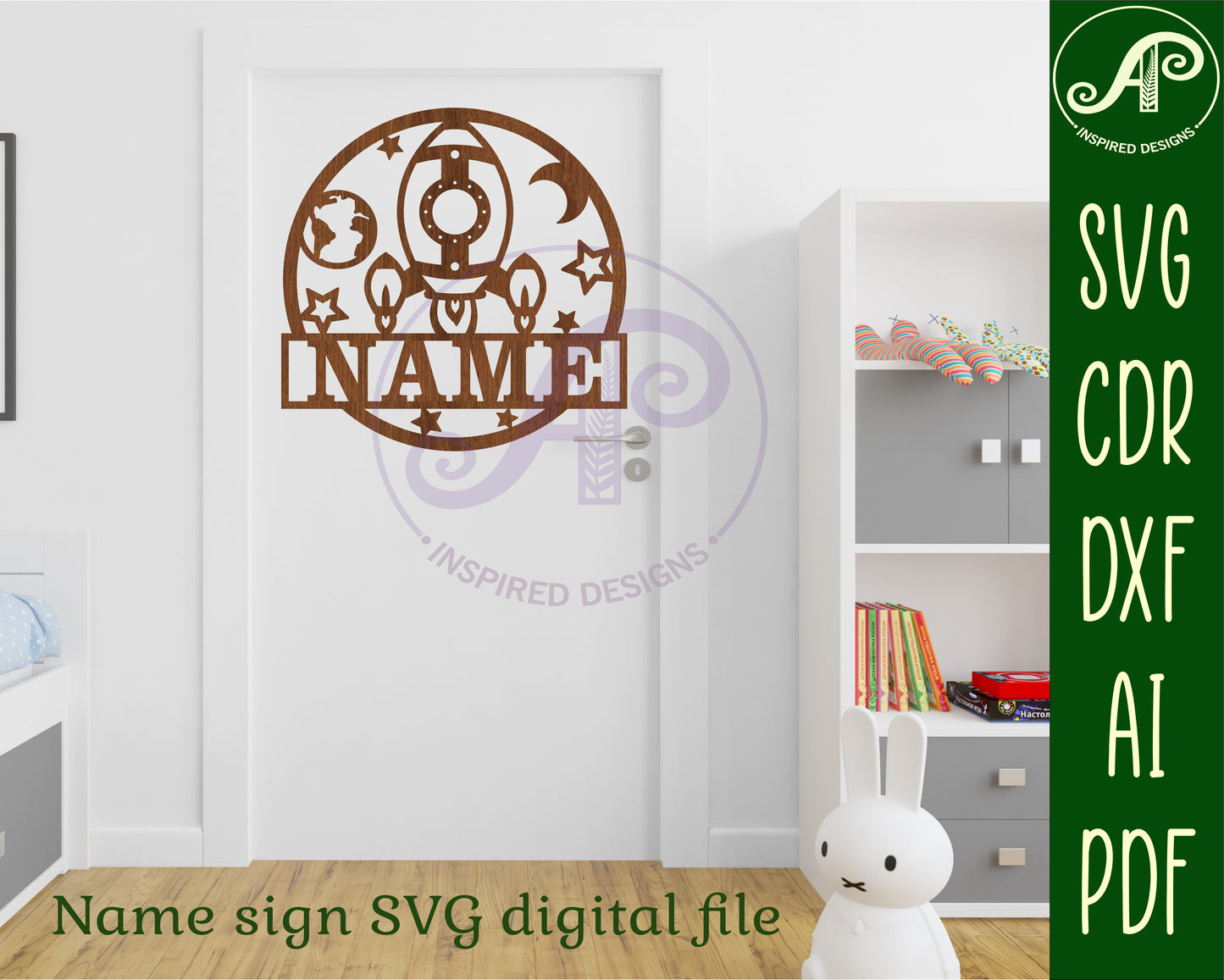 Rocket name wall sign. SVG / DXF / AI / PDF / CDR