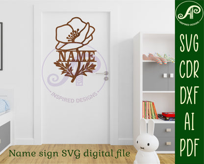 Poppy flower shape name sign SVG / DXF / AI / PDF / CDR