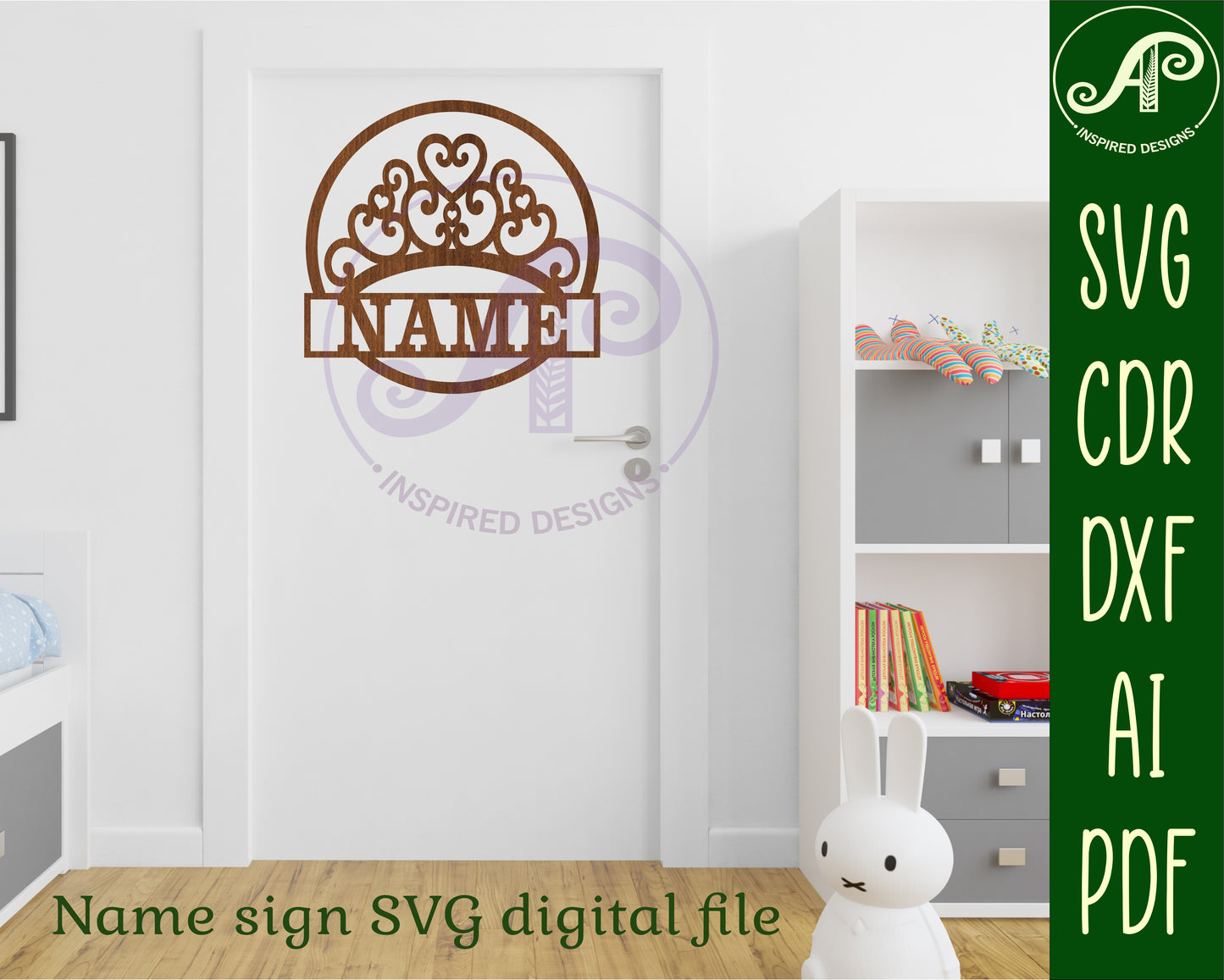 Crown name wall sign. SVG / DXF / AI / PDF / CDR