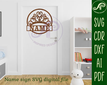 Crown name wall sign. SVG / DXF / AI / PDF / CDR