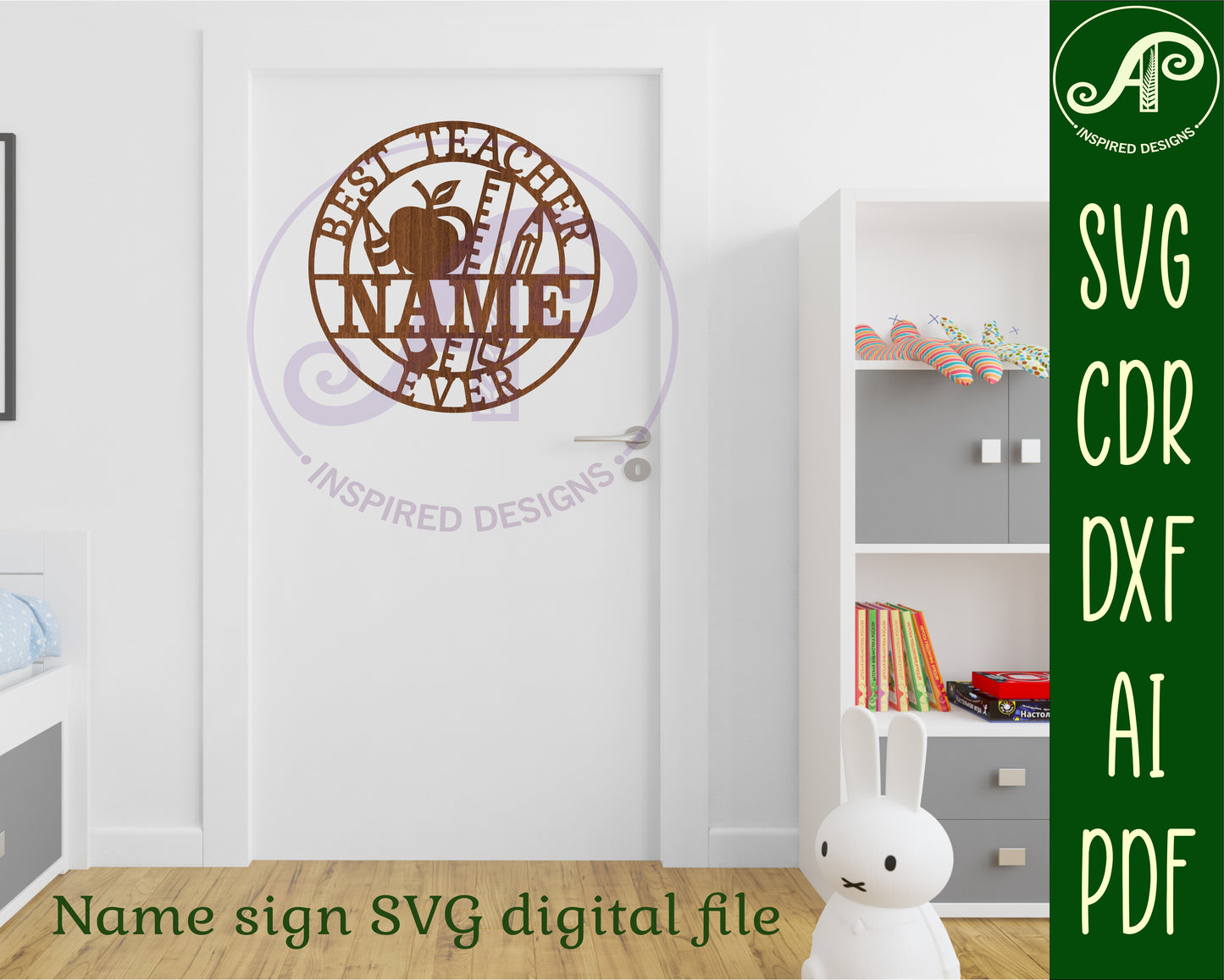 Best teacher ever name wall sign. SVG / DXF / AI / PDF / CDR