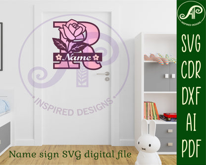 Rose layered monogram sign SVG / DXF / AI / PDF / CDR