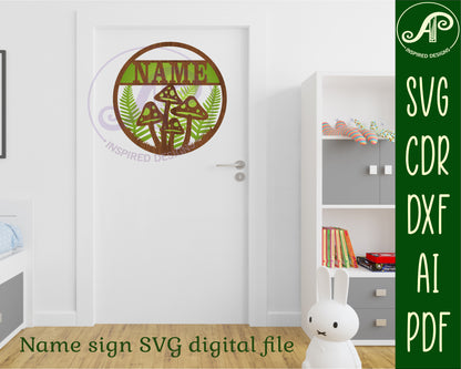 Mushroom layered name wall sign. SVG / DXF / AI / PDF / CDR