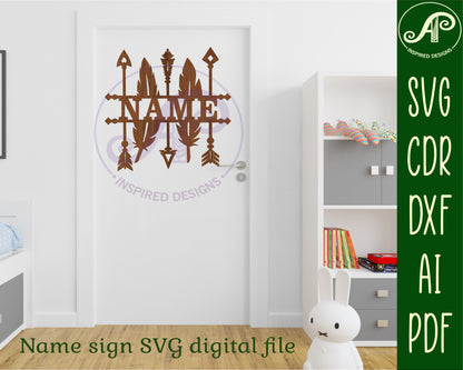 Arrow and feathers shape name sign SVG / DXF / AI / PDF / CDR