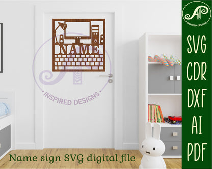 Computer square name wall sign. SVG / DXF / AI / PDF / CDR