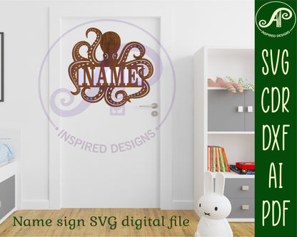 Octopus name sign SVG / DXF / AI / PDF / CDR