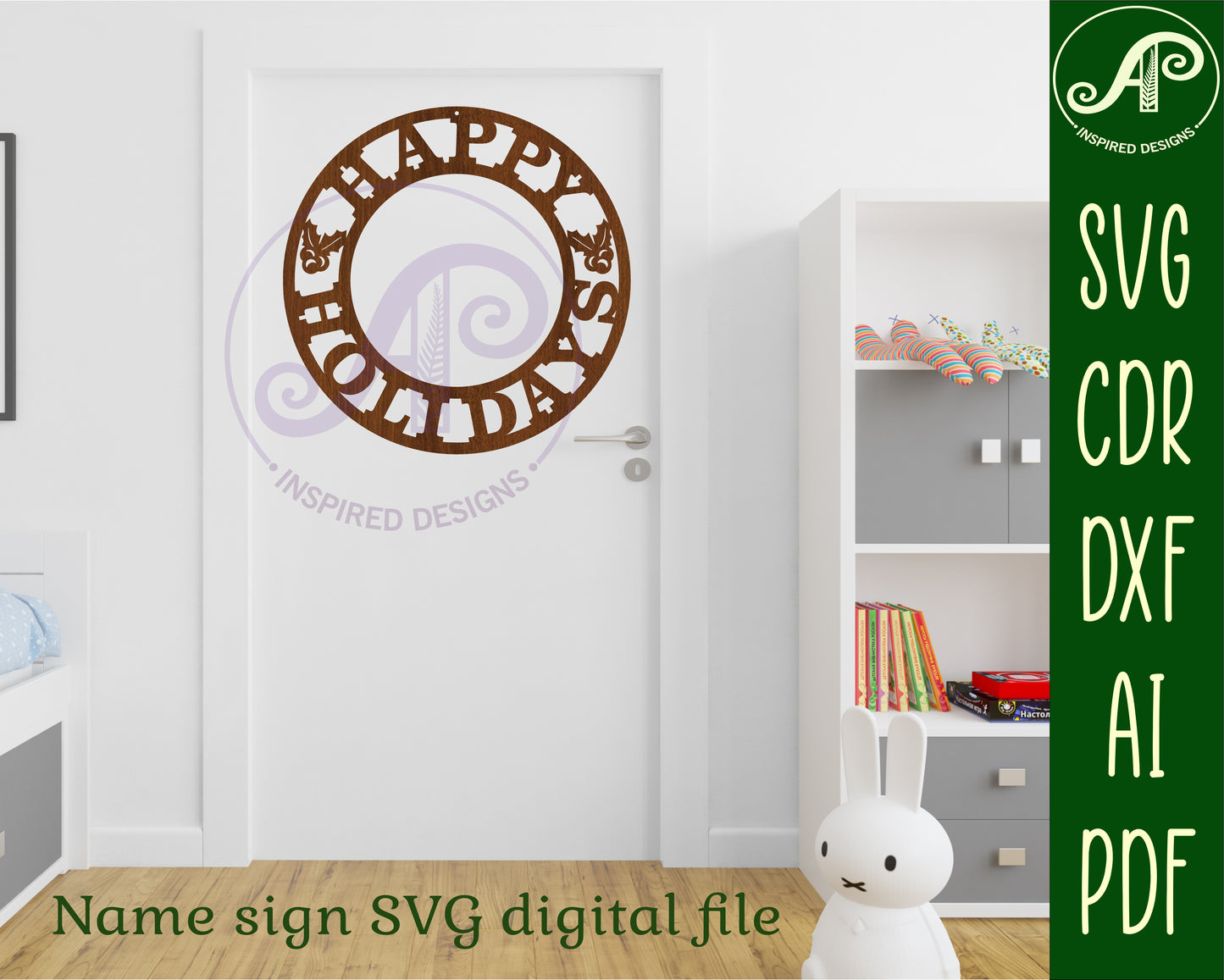 Happy Holidays wreath wall sign design SVG / DXF / AI / PDF / CDR