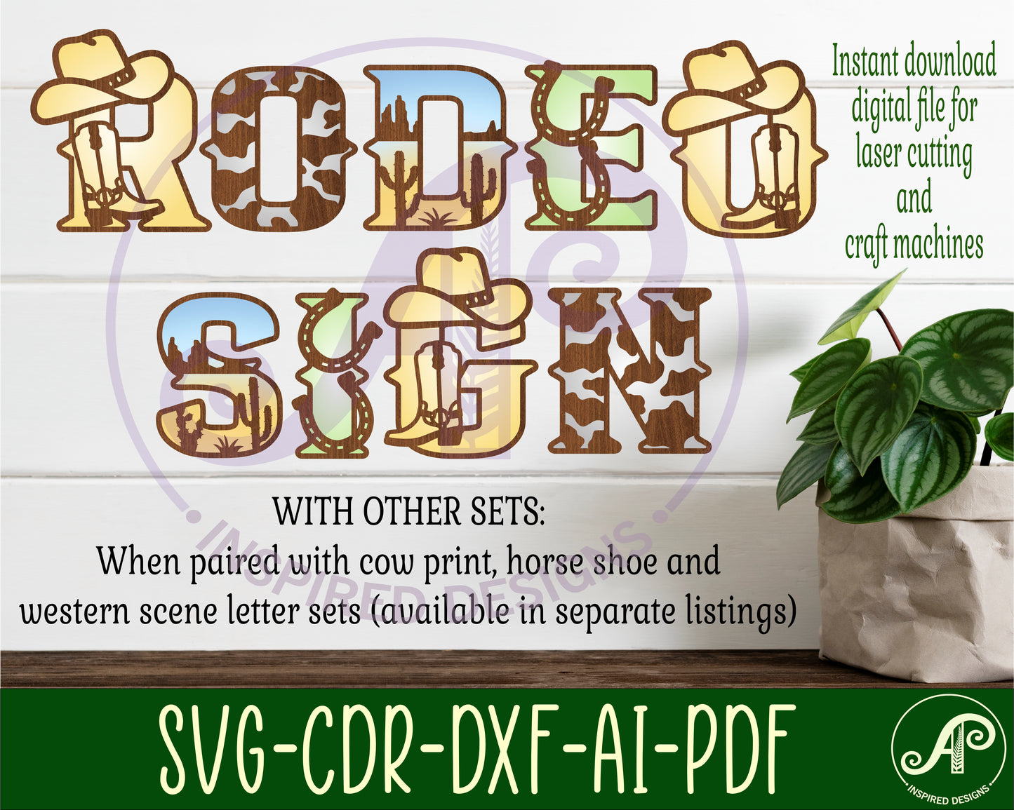 Western scene rodeo alphabet letter set. 26 letter options