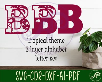 Tropical / Flamingo alphabet layered letter set. 90 letter options