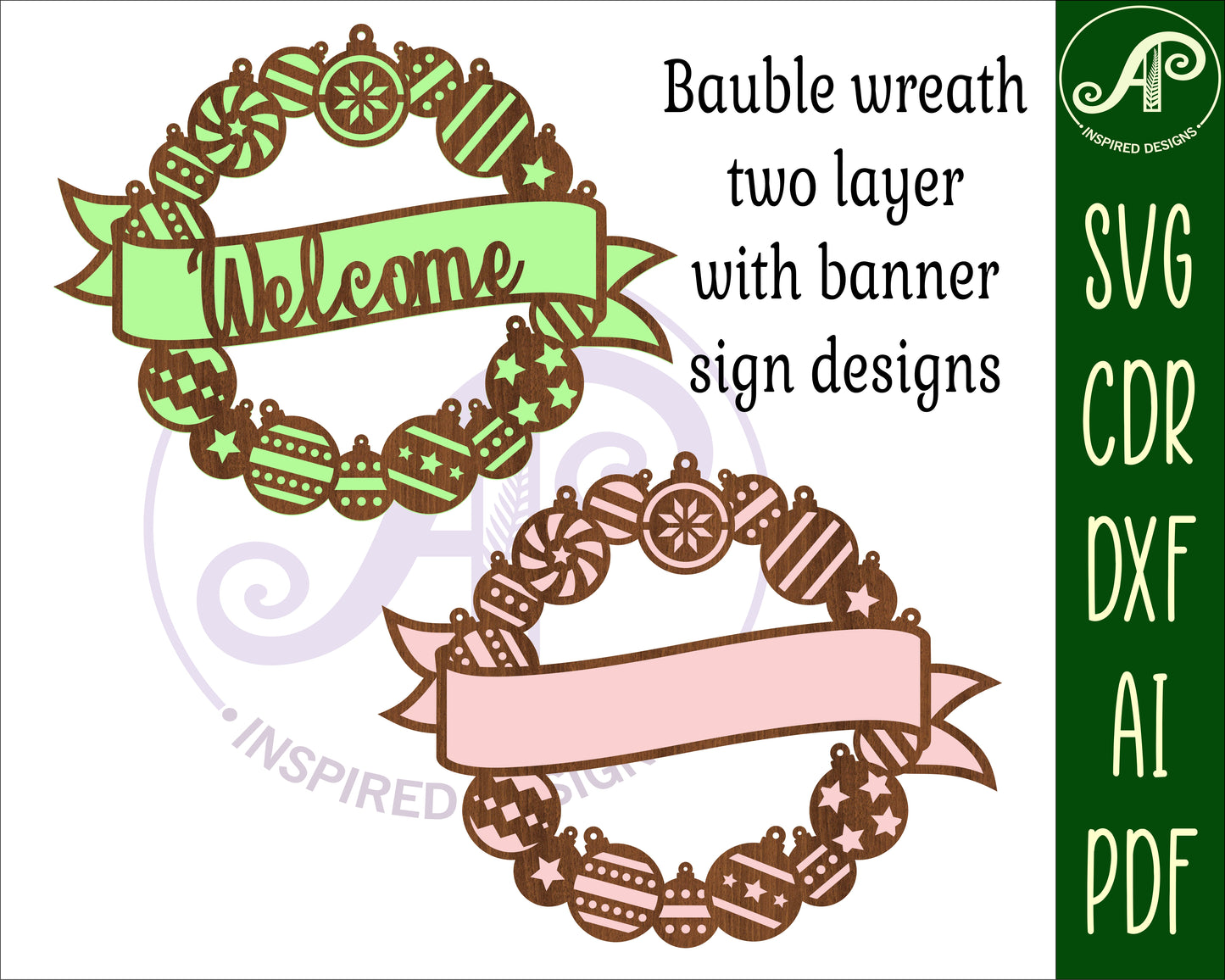 Christmas bauble wreath with banner wall sign design SVG / DXF / AI / PDF / CDR