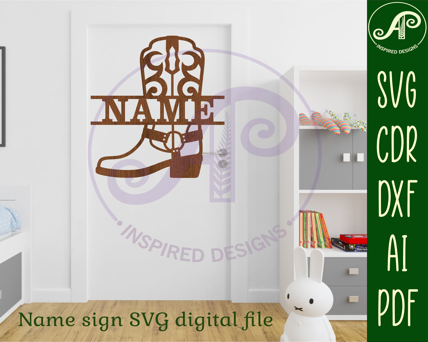 Cowboy boot design shape name sign SVG / DXF / AI / PDF / CDR