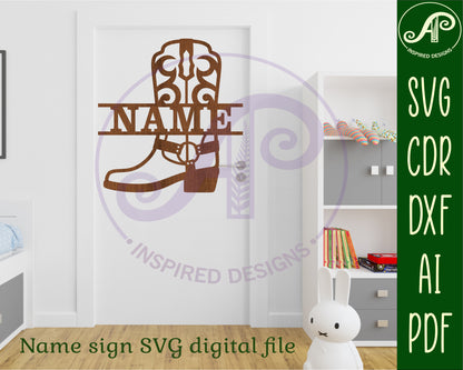 Cowboy boot design shape name sign SVG / DXF / AI / PDF / CDR