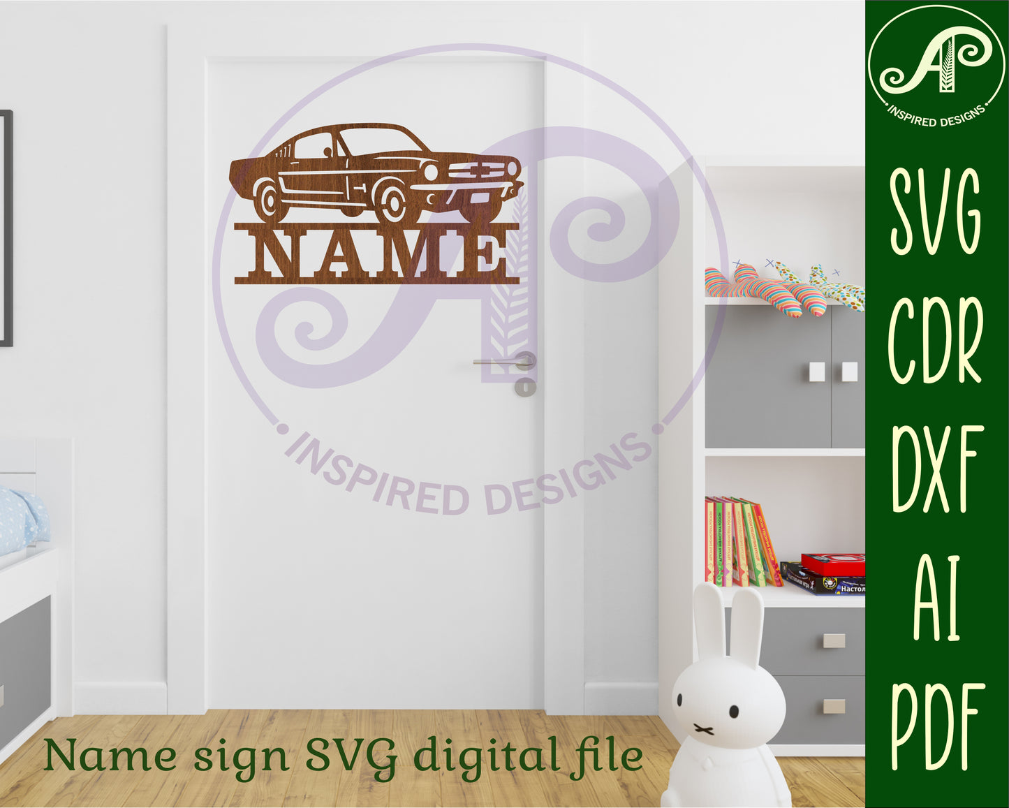 Classic car shape name sign design 3 SVG / DXF / AI / PDF / CDR