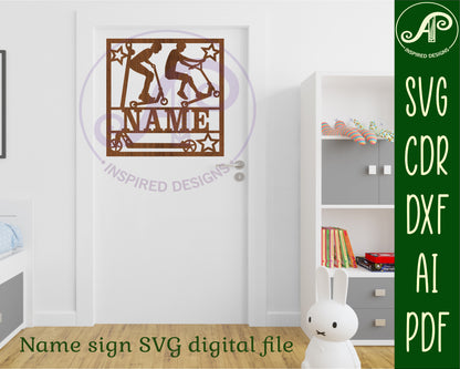 Scooter male name wall sign. SVG / DXF / AI / PDF / CDR