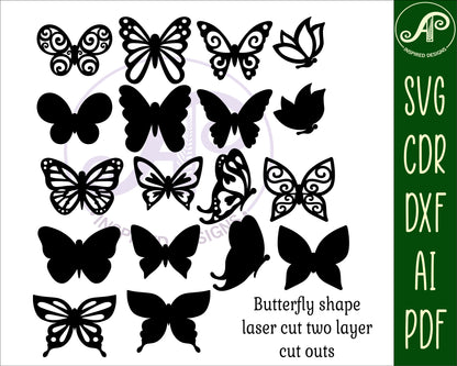 Butterflies designs, 9 silhouette shapes