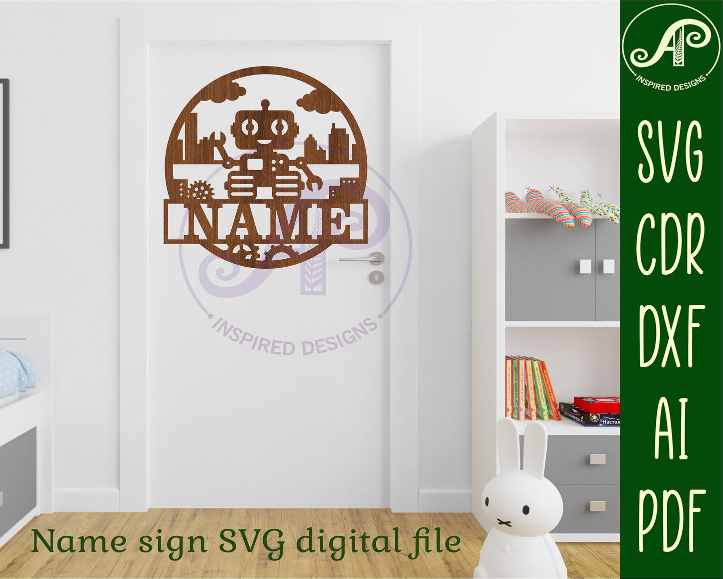 Robot name wall sign. SVG / DXF / AI / PDF / CDR