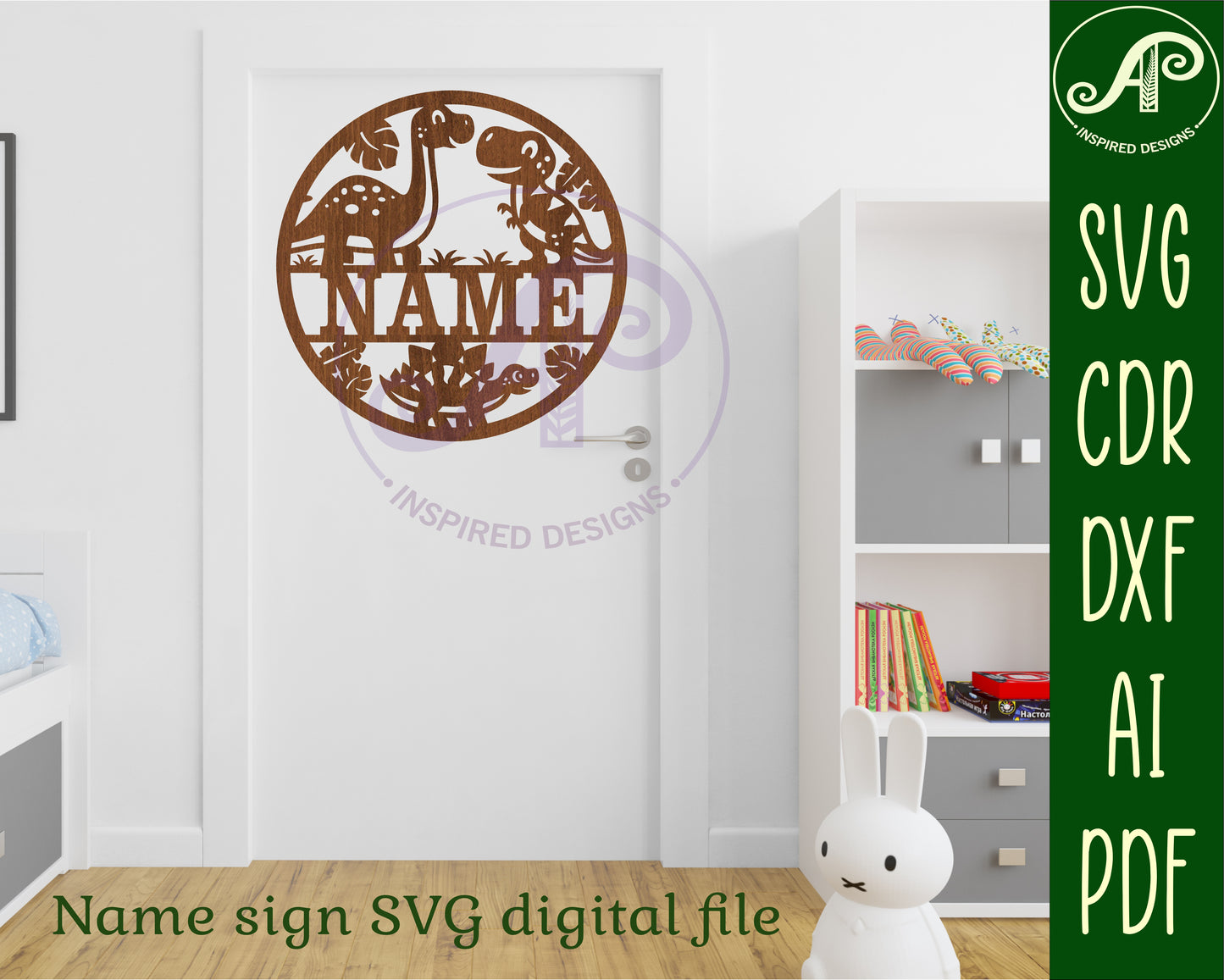 Cute Dinosaur name wall sign. SVG / DXF / AI / PDF / CDR