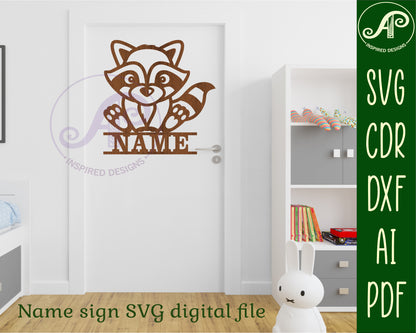 Cute Raccoon shape name sign SVG / DXF / AI / PDF / CDR