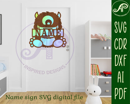 Cute monster shape name sign design 2 SVG / DXF / AI / PDF / CDR