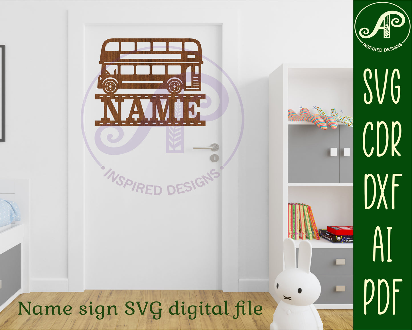 Double decker bus shape name sign SVG / DXF / AI / PDF / CDR