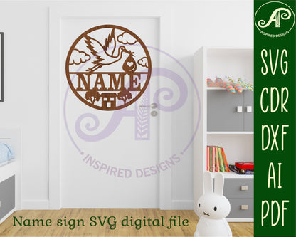 Stork bird name wall sign. SVG / DXF / AI / PDF / CDR