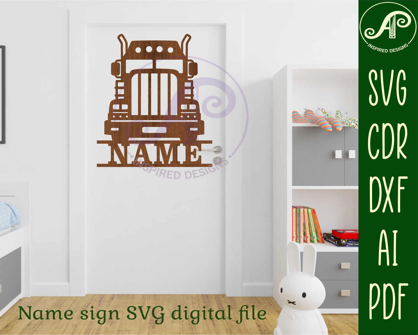 Semi truck design shape name sign SVG / DXF / AI / PDF / CDR