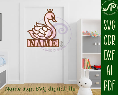 Swan design shape name sign SVG / DXF / AI / PDF / CDR