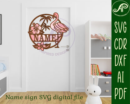 Flamingo name wall sign. SVG / DXF / AI / PDF / CDR