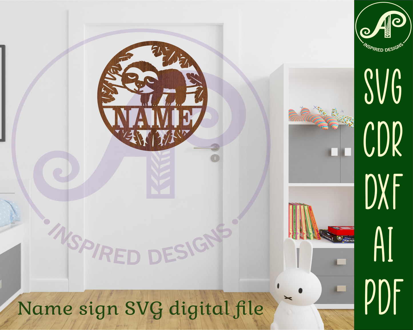 Cute Sloth name wall sign. SVG / DXF / AI / PDF / CDR