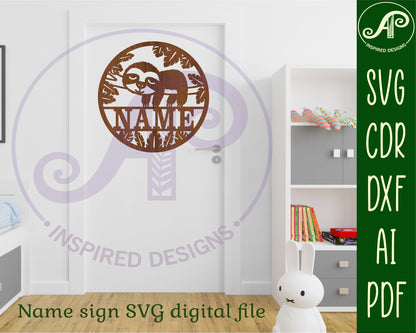 Cute Sloth name wall sign. SVG / DXF / AI / PDF / CDR