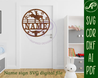 Rodeo with horse name wall sign. SVG / DXF / AI / PDF / CDR