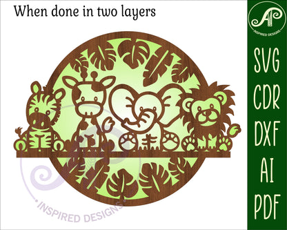 Cute safari animals in a row wall sign design SVG / DXF / AI / PDF / CDR