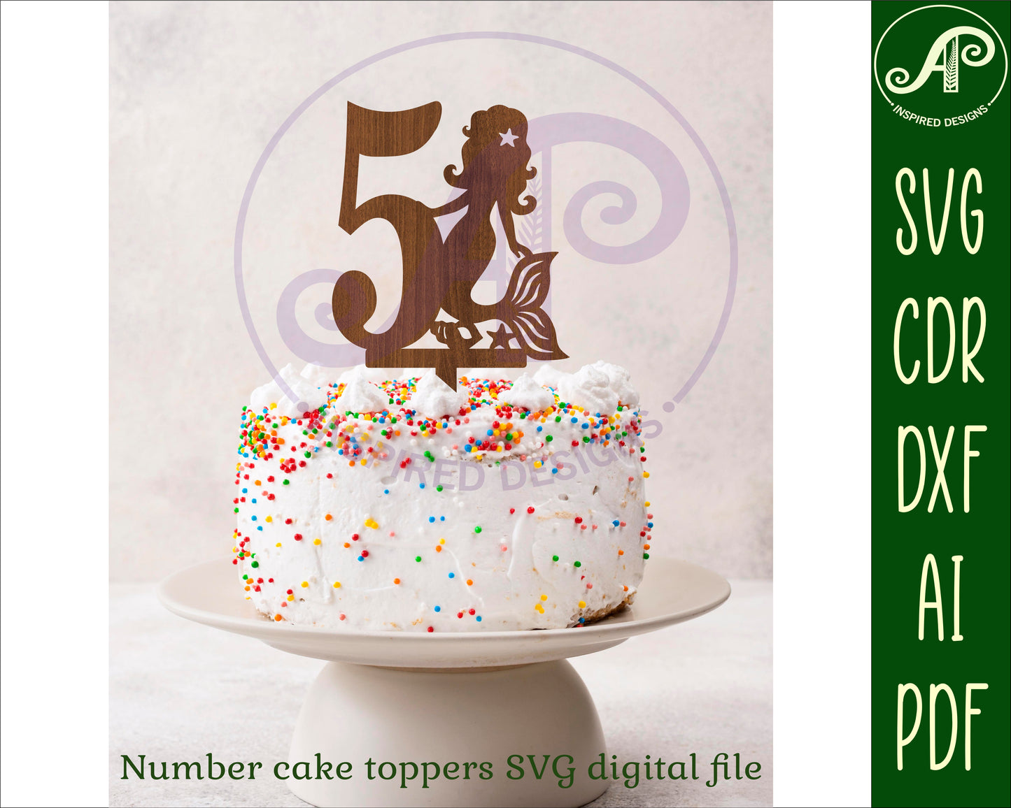 Mermaid number cake topper design SVG / DXF / AI / PDF / CDR