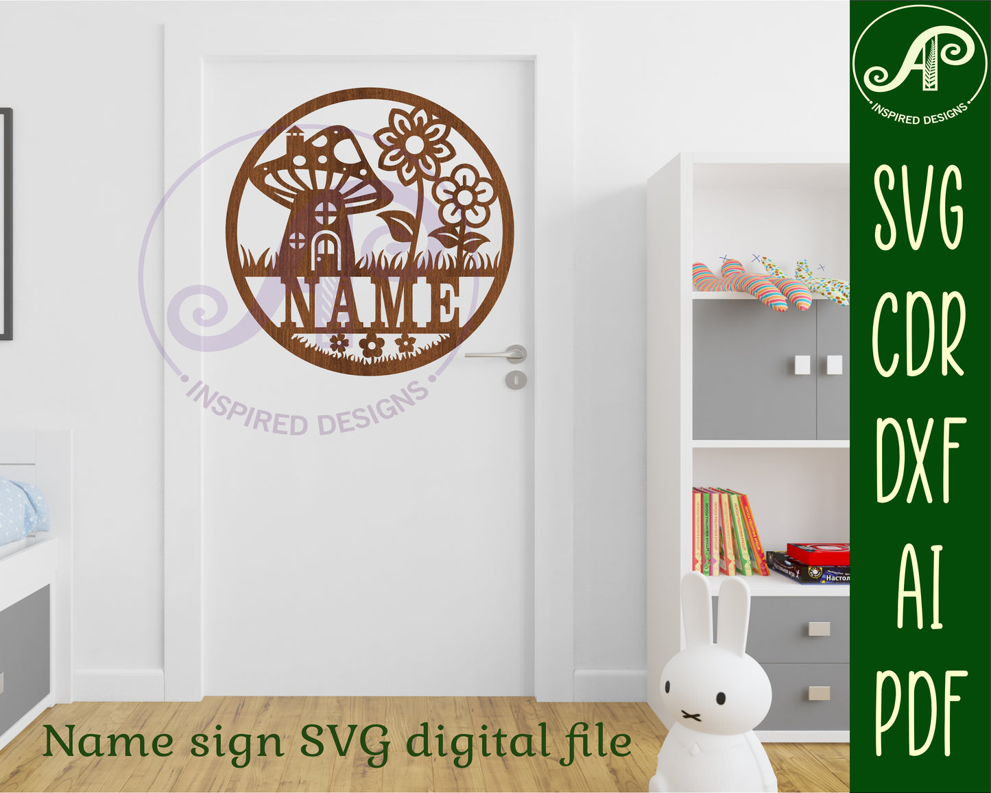 Mushroom hourse name wall sign. SVG / DXF / AI / PDF / CDR