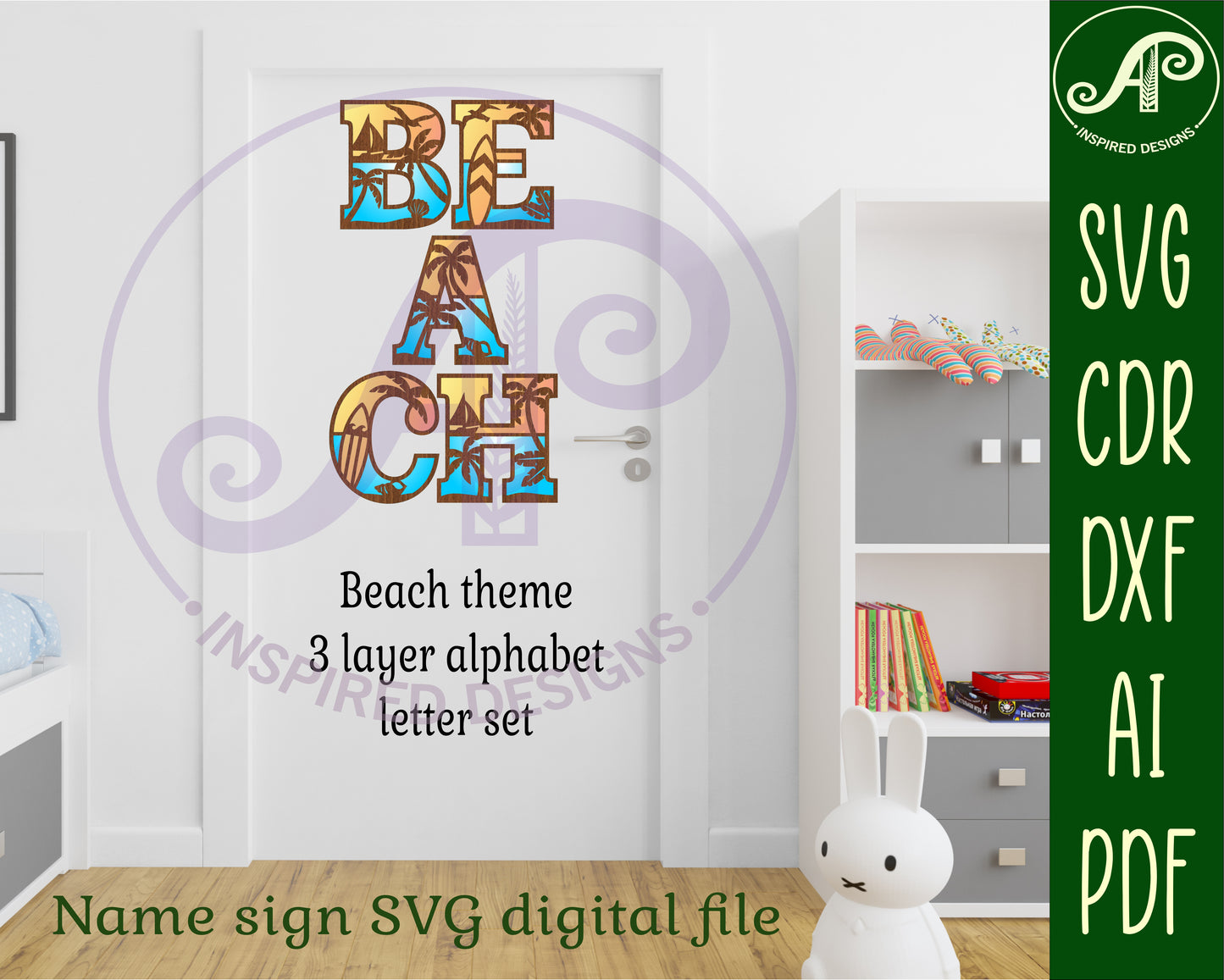 Beach alphabet letter set. 58 letter options