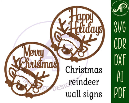 Reindeer Merry Christmas wall sign design SVG / DXF / AI / PDF / CDR