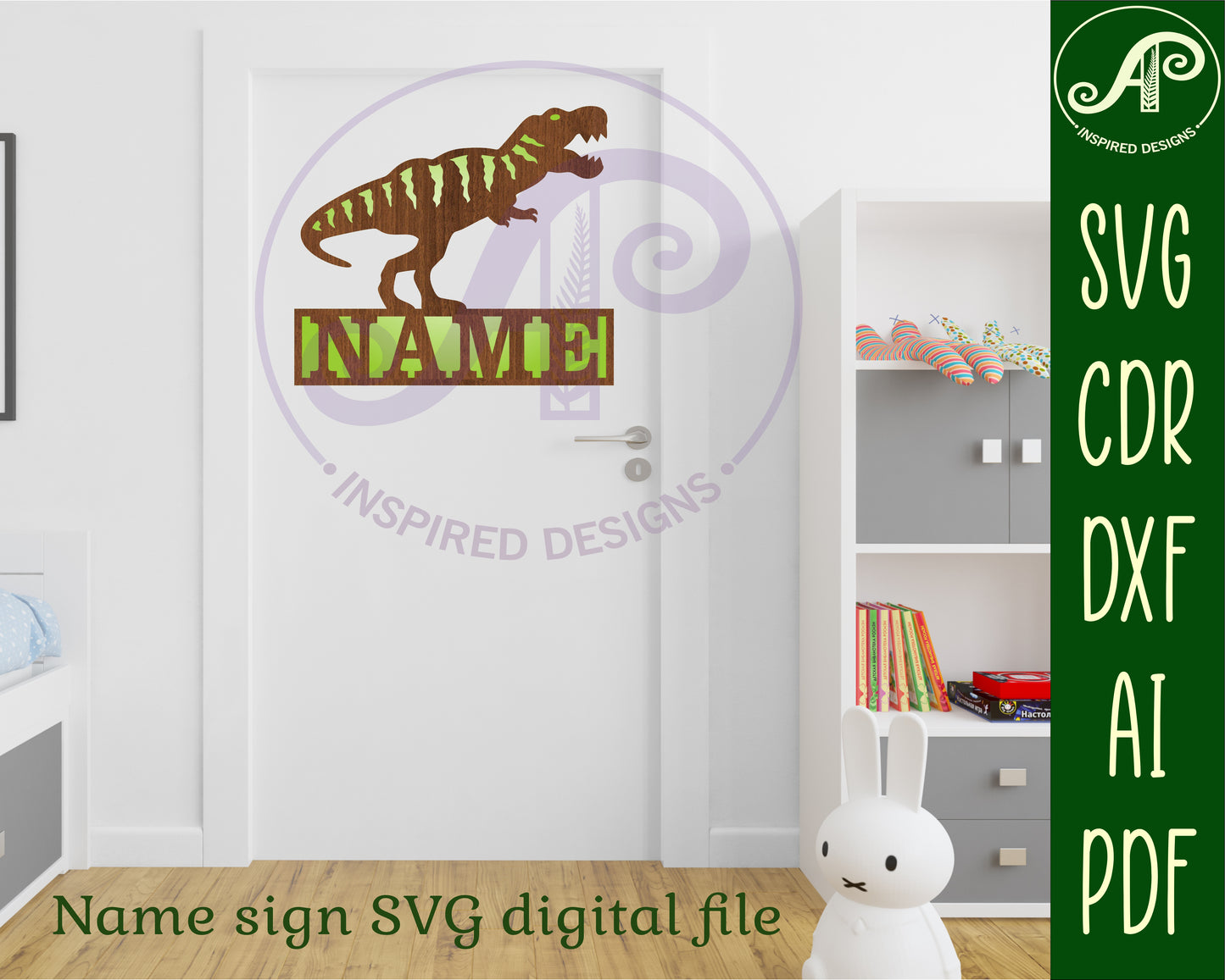 T rex detailed shape name sign SVG / DXF / AI / PDF / CDR