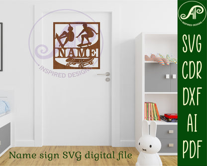 Skateboarder name wall sign. SVG / DXF / AI / PDF / CDR