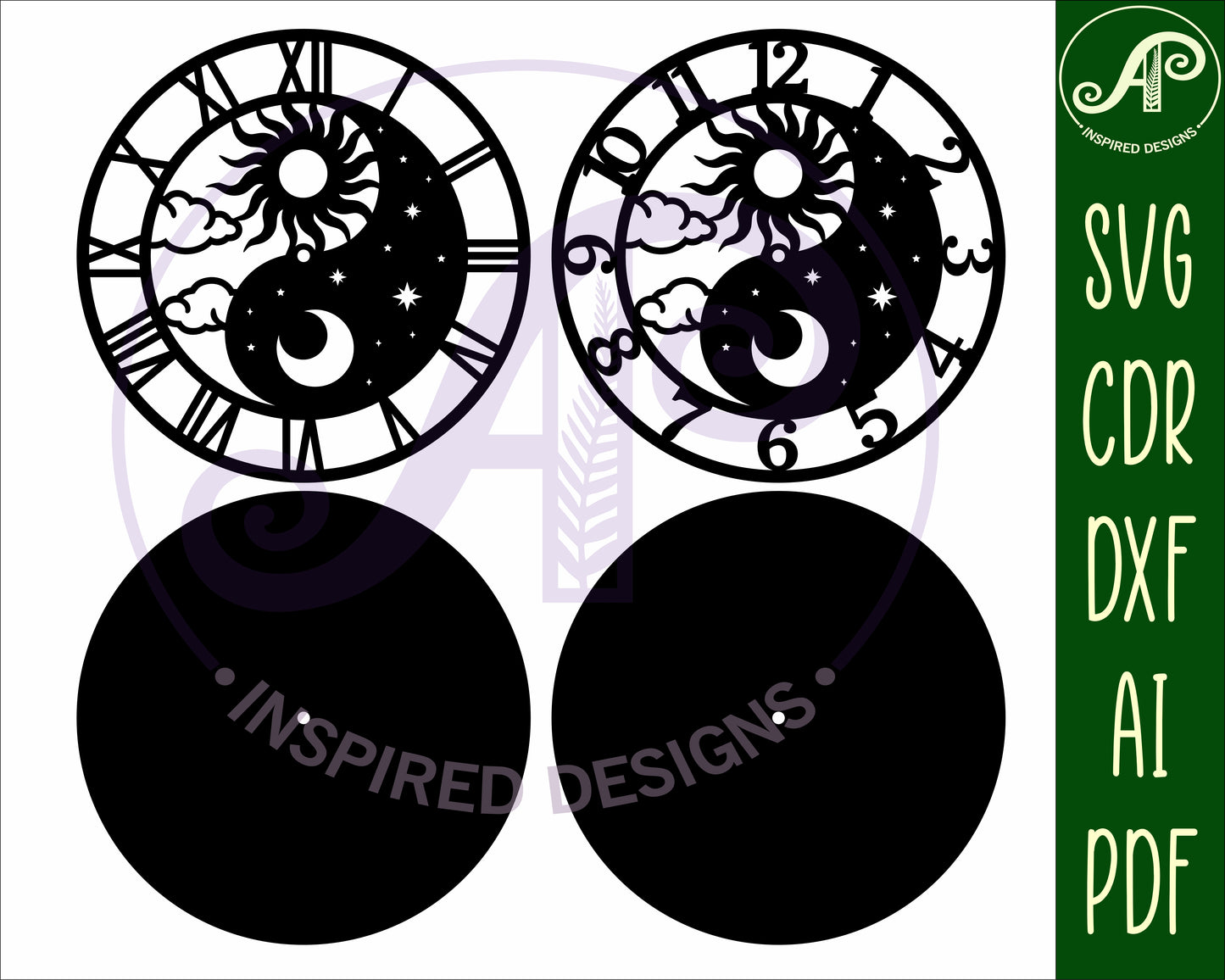 Yin Yang sun and moon wall clock template design