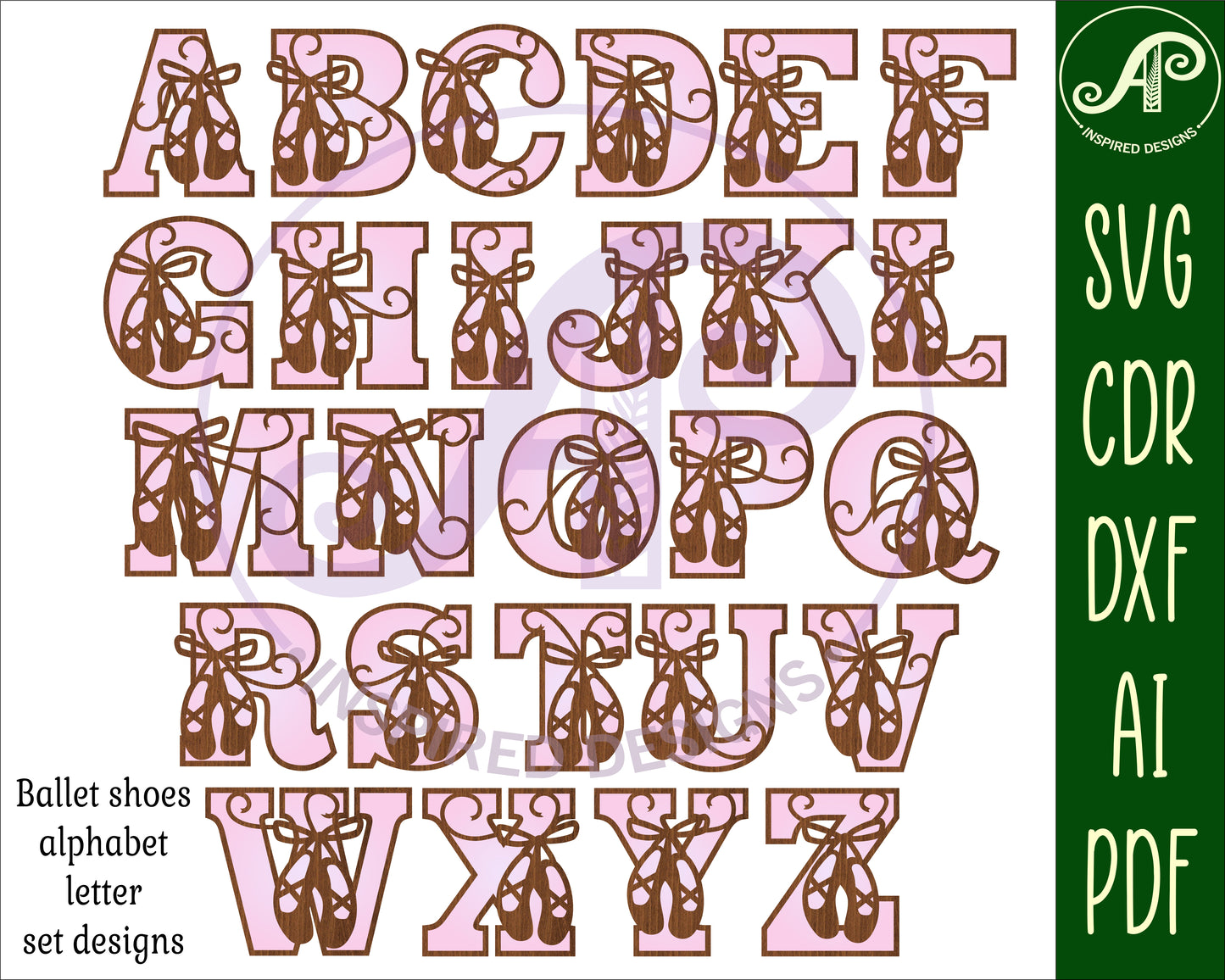 Ballet shoes alphabet letter set. 26 letter options