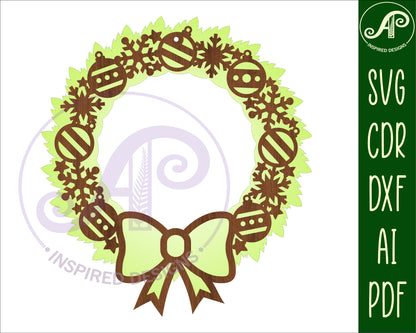 Two layer christmas wreath wall sign design SVG / DXF / AI / PDF / CDR