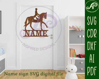 Horse rider equestrian design shape name sign SVG / DXF / AI / PDF / CDR