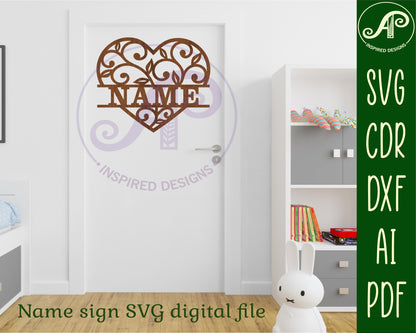 Heart vine name wall sign. SVG / DXF / AI / PDF / CDR