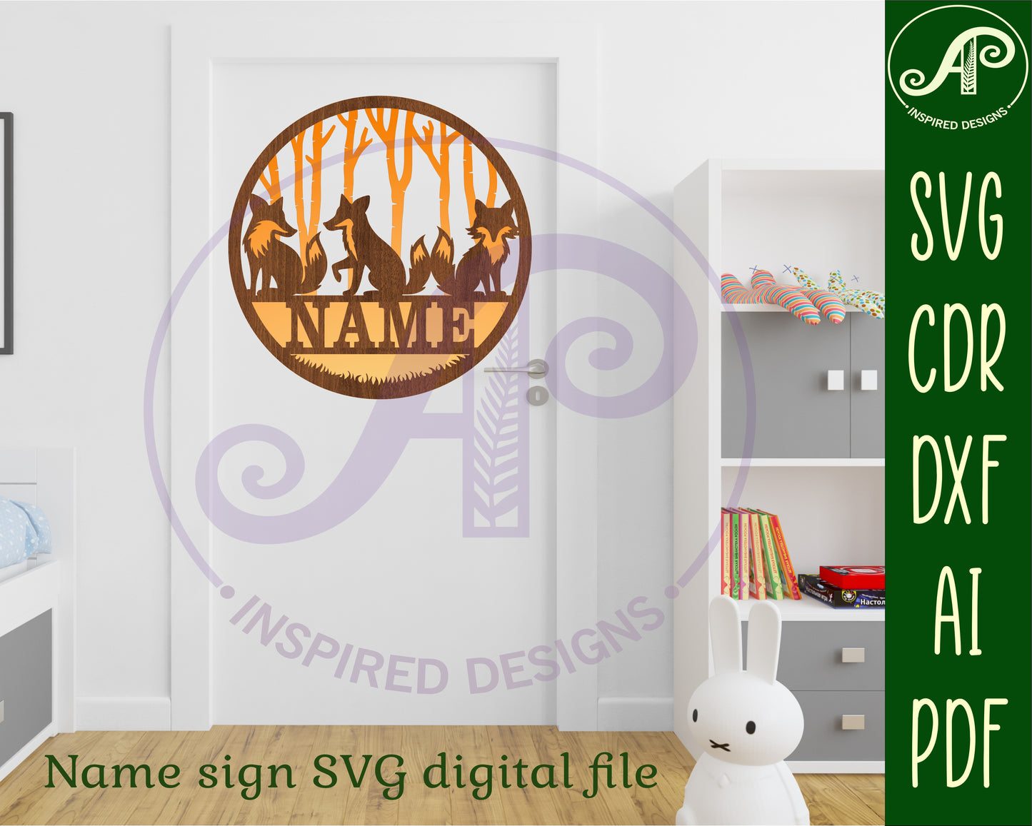 Two layer foxes name wall sign. SVG / DXF / AI / PDF / CDR